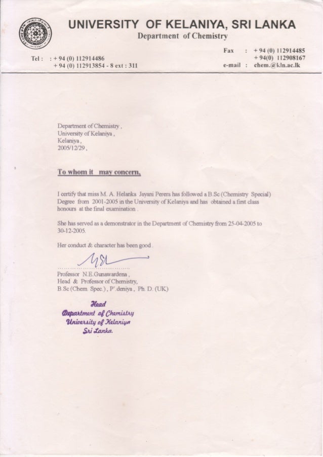 UNIVERSITY OF KELANIYA SRI LANKA Experience Letter University of kelaniya sri lanka experience letter