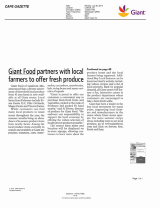 Media Clipping Example - Giant Foods