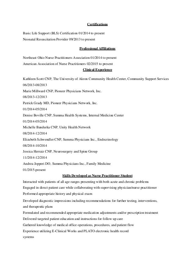 Nurse practitioner cv example image
