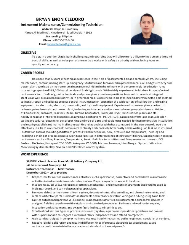 Instrument Technician Resume Format Instrument Technician Resume Format