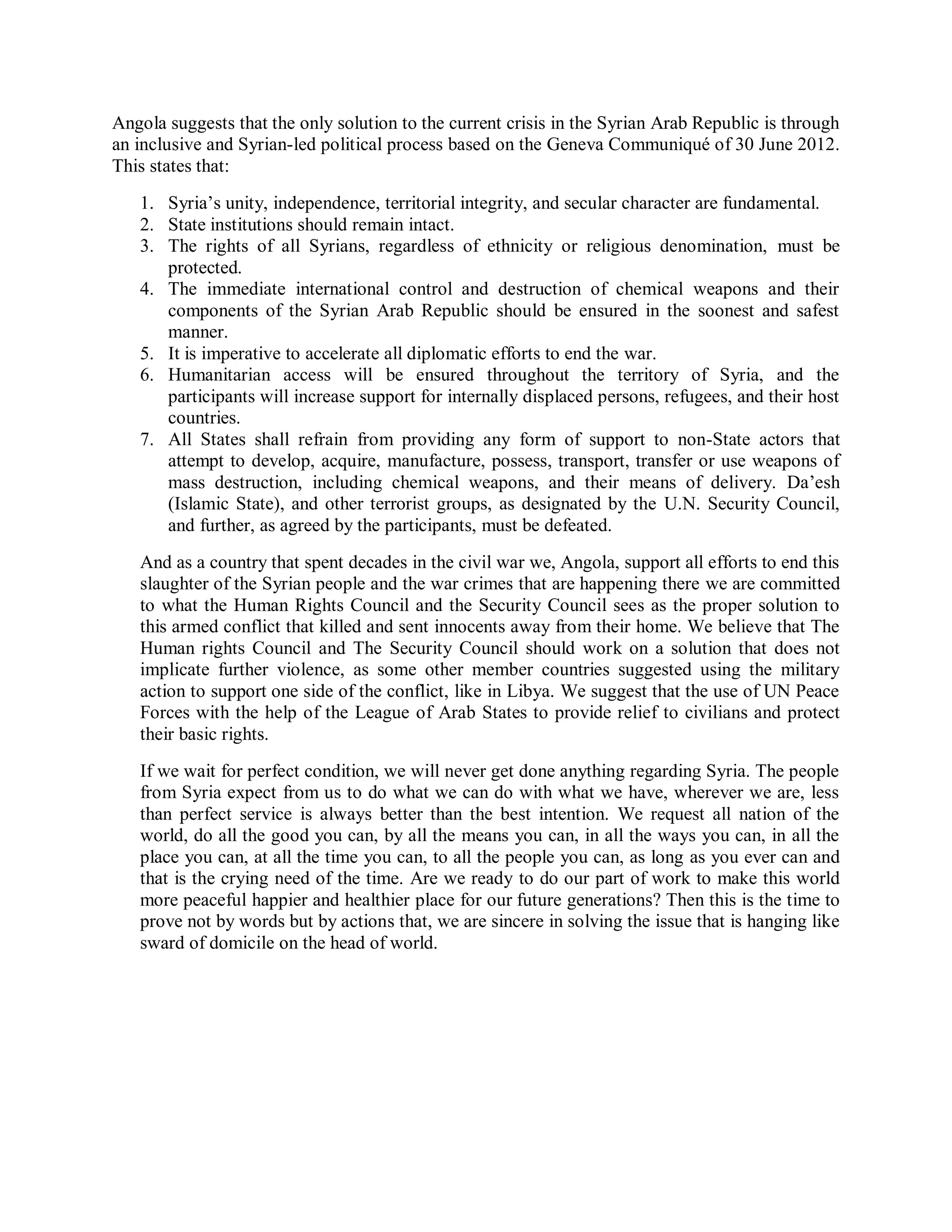 Angola Security Council Position Paper on Syria | PDF