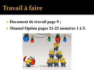  Document de travail page 9 ;
 Manuel Option pages 21-22 numéros 1 à 5.
 