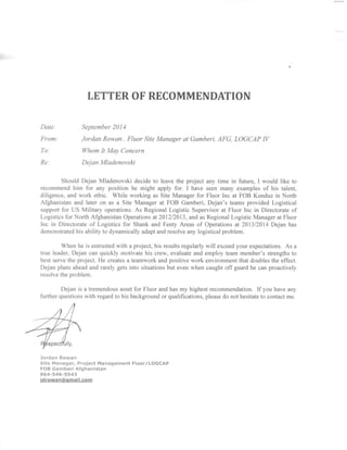 Site Manager Recommendation Letter