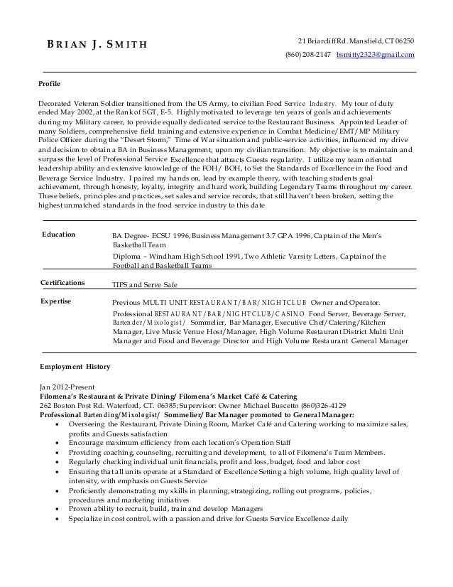 nightclub manager resumes