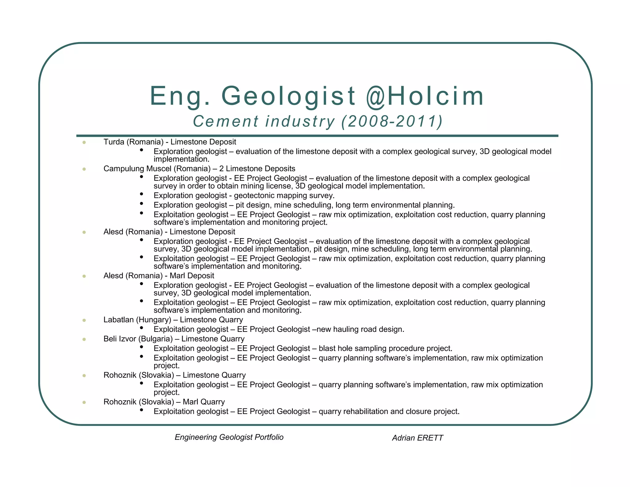 Adrian Erett Geologist Portfolio 2016 | PDF