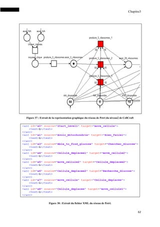Chapitre3
62
Figure 37 : Extrait de la représentation graphique du réseau de Petri du niveau2 de CellCraft
Figure 38 : Extrait du fichier XML du réseau de Petri.
 