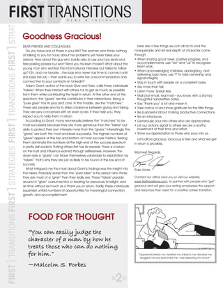 DEAR FRIENDS AND COLLEAGUES:
Do you have one of these in your life? The woman who thinks nothing
of talking to you for hours about her problems yet never takes your
advice. How about the guy who boldly asks to use your box seats and
free parking passes but won’t lend you his lawn mower? What about the
young man who wanted the informational interview but failed to follow
up? Oh, and my favorite…the lady who never has time to connect until
she loses her job – then wants you to write her a recommendation and
connect her to your contacts on LinkedIn?
Adam Grant, author of the book Give and Take, calls these individuals
“takers.” When they interact with others it is to get as much as possible
from them while contributing the least in return. At the other end of the
spectrum, the “givers” are the contributor in their interactions. Being a
“pure giver” has its pros and cons. In the middle, are the “matchers.”
These are people who try to strike a balance between giving and taking.
They are very concerned with an even score. If they help you, they
expect you to help them in return.
According to Grant, many erroneously believe the “matchers” to be
most successful because they are more generous than the “takers” but
able to protect their own interests more than the “givers.” Interestingly, the
“givers” are both the most and least successful. The highest numbers of
“givers” appear at the top and bottom of most success metrics. Seeing
them dominate the numbers at the high-end of the success spectrum
is pretty self-evident. Putting others first has its rewards. There is a return
on the trust and influence earned through selflessness. However, the
down-side is “givers” can leave themselves vulnerable to exploitation by
“takers.” That’s why they are just as likely to be found at the low end of
success.
What intrigued me the most about Grant’s findings was the insight into
the fakers. Probably worse than the “pure taker” is the person who thinks
they are more of a “giver” than they really are. These “takers” parade
around in “giver” costumes trick or treating for resources, limelight, and
air time without as much as a thank you in return. Sadly, these individuals
squander untold numbers of opportunities for meaningful connection,
growth, and accomplishment.
Think of a time when you first landed in a new role. What did you
do when you got the job?
A. Celebrated with close friends and family
B. Didn’t make a big deal about it just in case it didn’t work out
C. I can’t remember, I had to hit the ground running and had no
time to think
D. Updated my LinkedIn profile and got busy working
In the excitement of landing a job and starting with a new
organization, it is easy to miss a crucial part of the search process
– the follow-up afterwards. Getting that job took team work.
Friends, family, colleagues, and coaches read your resume, gave
you referrals, made introductions, listened to you whine, made you
smile through tears, cheered you on, practiced interviews with you,
and took a genuine interest in your success. The best way to show your
appreciation for their support is to tell them how the story ended. Let
them see the impact they had and the results you achieved together.
Closing out a career transition involves two steps. First, launch a
communication campaign both wide-reaching yet deeply personal.
Everyone involved with you during your search, including every search
firm and recruiter you worked with or spoke to, should receive notice of
your new role, what you are most excited about in this role, updated
contact information, and your
gratitude for their participation
in the process. For those who
contributed the most, add a layer
of informal heartfelt appreciation.
For example, send your friend who
introduced you to your new boss
a carefully selected book with a
handwritten note from you on the
inside flap.
The second step is to set aside time to be a resource to
others. Be mindful about this. When you needed people, they
were there. They sacrificed other activities to make room for
you. Return the favor. Be an active networker. Share posts and
like people’s articles on LinkedIn. Make introductions, write
recommendations, listen to an unemployed friend whine,
crack a joke to make a crying colleague smile. Use your
experience and empathy to help others.
Contact our office near you or visit our website,
www.firsttransitions.com, to discuss strategies for productive
positive career transitions.
Goodness Gracious! Congratulations You Got the Job! Now What?
4 TIPS: NETWORKING LIFE HACKS
We are always looking for ways to do things faster and better. That is why we love “life hacks.” Use these tips to get more comfortable with
and be more productive at networking:
Plan ahead. The hardest part of networking is conversing with strangers. Think of a few thought-provoking but unobtrusive questions
you can ask after “So, do you work in the area?” Have them in your back pocket for when the preliminary chit-chat begins to fade
and the awkward silence starts to creep in.
Have a goal. Do some research ahead of time to learn about the event and the attendees. Think about how you can make a
contribution while you are there. For example, instead of just planning to gather a certain number of business cards, set a goal to
determine how you can help at least one person. What about a goal to walk out with two meetings for coffee already scheduled?
Learn about others. Take a genuine interest in the people you meet. Ask questions. Listen. Attend to the details. If you need to,
pause after a particularly good conversation to take a few notes. Think about how you might help each person. What connections
or introductions can you make? What information can you share with them as a follow up?
1
3
2FOOD FOR THOUGHT
2 3
S T R A T E G I E S F O R O R G A N I Z A T I O N A L A N D I N D I V I D U A L S U C C E S S
FIRST1TRANSITIONSFIRST1STRATEGIESFIRST1TRANSITIONSFIRST1STRATEGIESFIRST TRANSITIONSN E W S & I N S I G H T S
“Opportunity texted me, tweeted me, linked to me, friended me,
blogged me and spammed me. I was expecting it to knock!” 4
Follow up. If you were not able to schedule follow up discussions during the event, send notes or make calls afterward with
suggestions for specific next steps. This is the time to prove your sincerity and integrity. Mention details from your conversation that
indicate you were listening carefully. Share meaningful articles or offer to make beneficial introductions. Networking is more than
adding contacts to your database. It is about building relationships.
Here are a few things we can all do to end the
masquerade and let real depth of character come
through.
• When sharing good news, positive progress, and
accomplishments, use “we” and “us” to recognize
team work.
• When acknowledging mistakes, apologizing, and
delivering bad news, use “I” to take ownership and
signal integrity.
• Stay in touch with people on a consistent basis.
• Ask more than tell.
• Listen more. Speak less.
• Mail (not email, real mail – you know, with a stamp)
thoughtful handwritten notes.
• Say “thank you” a lot and mean it.
• Take notice of and show gratitude for the little things.
• Be purposeful about making productive connections.
• Be an introducer.
• Generously pour into others who are appreciative.
• Let our actions signal to others we are a worthy
investment of their time and effort.
• Show our appreciation to those who pour into us.
Let’s all be gracious. Gracious is free and what we get
in return is priceless.
Warmest Regards,
Russ Jones
Contact our office near you or visit our website,
www.firsttransitions.com, to partner with people who “get”
gracious and will give your exiting employees the support
and resources they need for a positive career transition.
FOUR TIPS FOUR TIPS FOUR TIPS FOUR TIPS FOUR TIPS FOU
 
