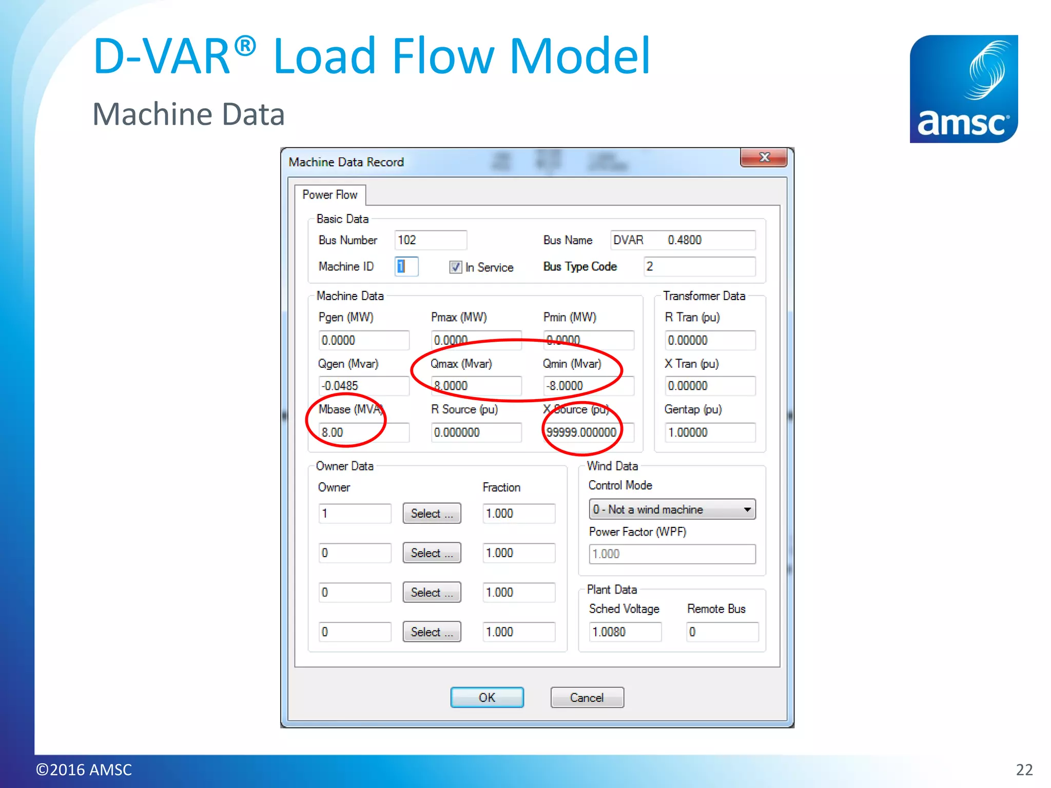 22©2016 AMSC
D-VAR® Load Flow Model
Machine Data
 