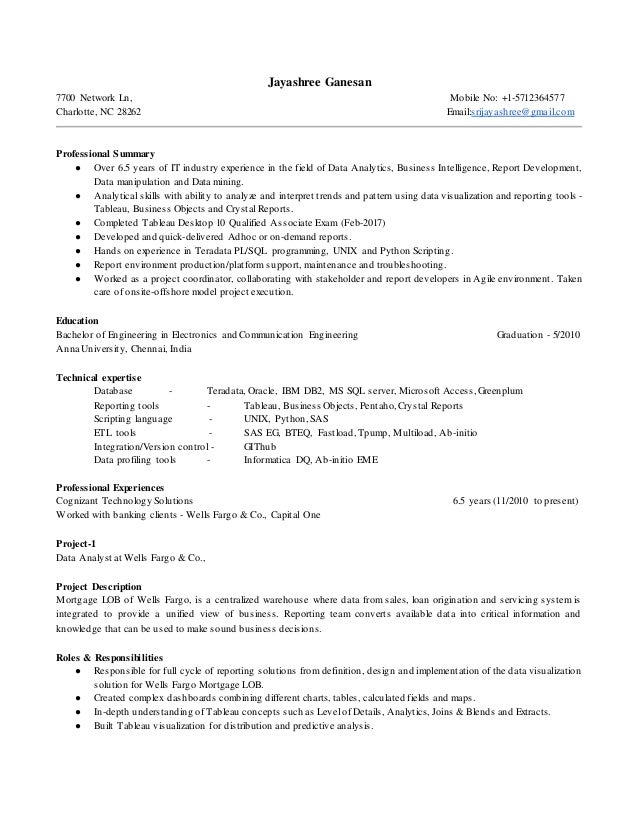 Jayashree Data Analyst Resume