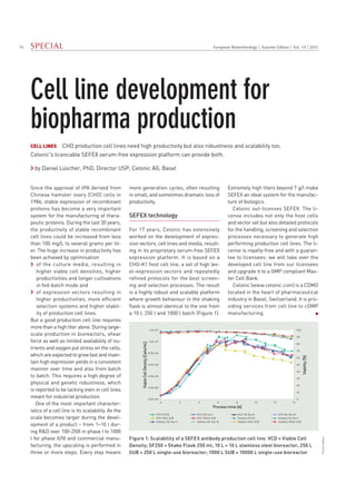 74 SPECIAL
Picture:Celonic
European Biotechnology | Autumn Edition | Vol. 14 | 2015
Cell line development for
biopharma production
›❯
	 ›❯
	 ›❯
74_EB_Autumn_15_Special_Celonic_tg.indd 74 10.09.2015 9:45:51 Uhr
 