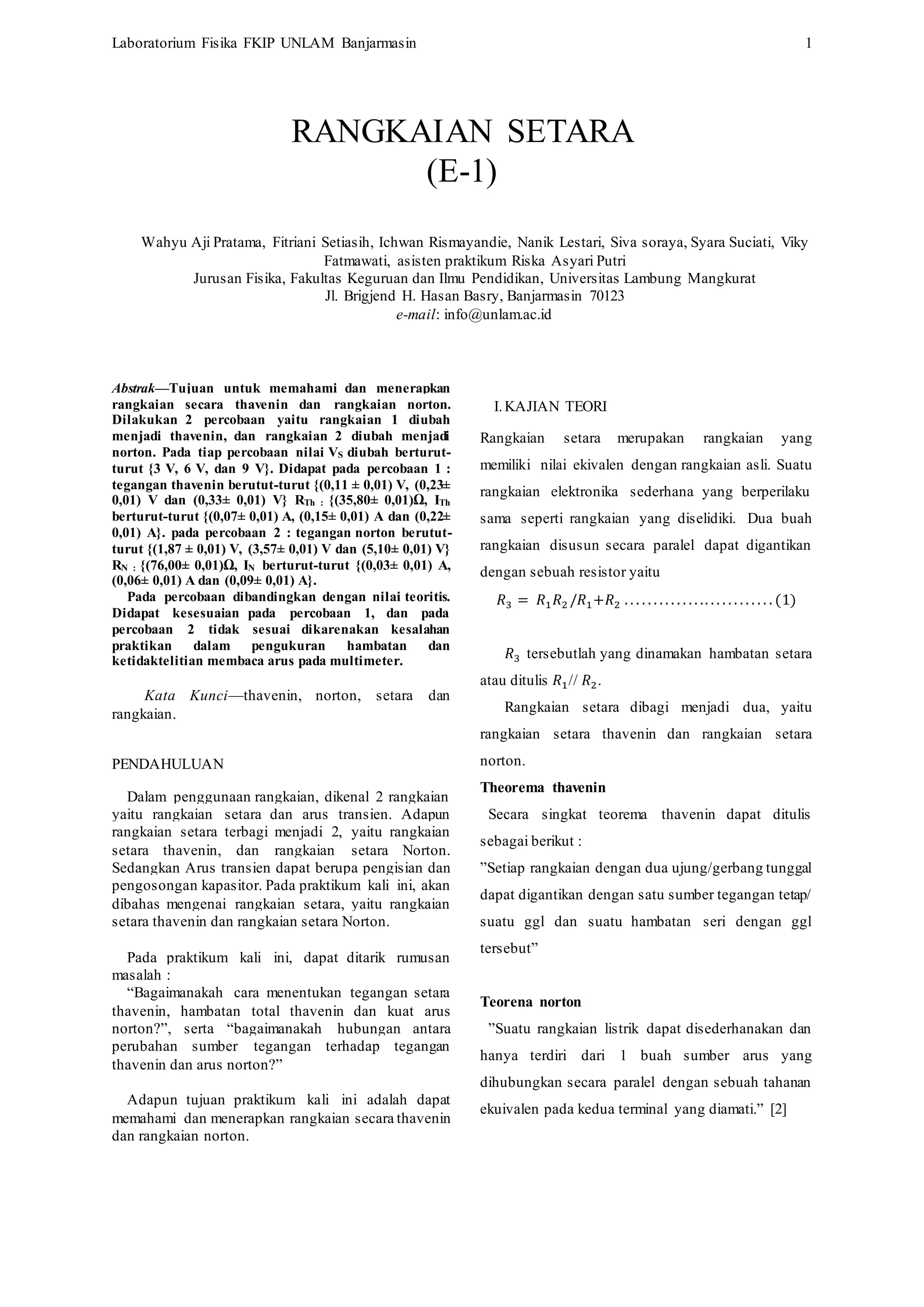 E1 rangkaian setara | DOCX