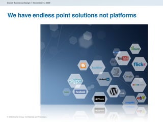 Social Business Design | November 4, 2009




We have endless point solutions not platforms




® 2009 Dachis Group. Conﬁdential and Proprietary
 