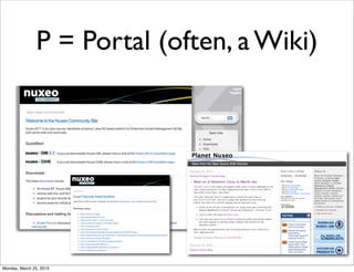P = Portal (often, a Wiki)




Monday, March 25, 2013
 