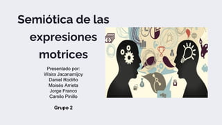 Semiótica de las
expresiones
motrices
Presentado por:
Waira Jacanamijoy
Daniel Rodiño
Moisés Arrieta
Jorge Franco
Camilo Pinillo
Grupo 2
 