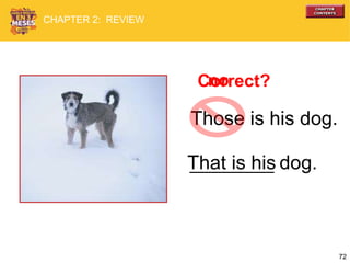 72
Those is his dog.
That is his
Correct?no
dog.
CHAPTER 2: REVIEW
 