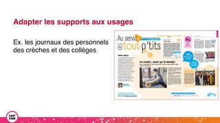Adapter les supports aux usages
Ex. les journaux des personnels
des crèches et des collèges
 
