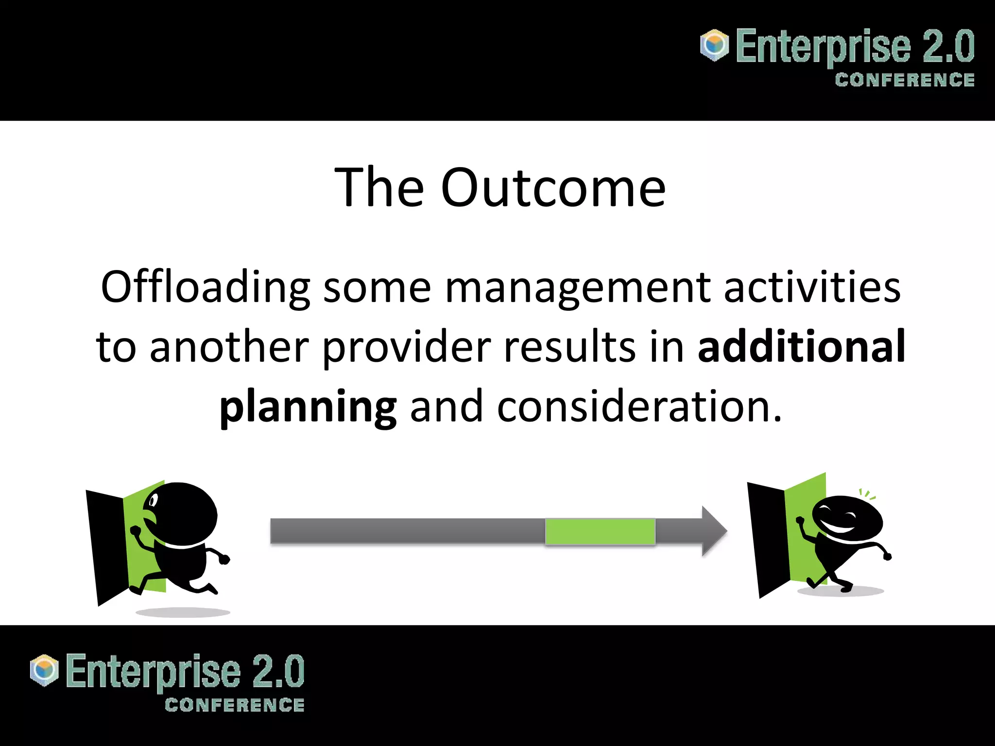 The Outcome
     Offloading some management activities
     to another provider results in additional
           planning and consideration.




#SPCloud @RHarbridge
 