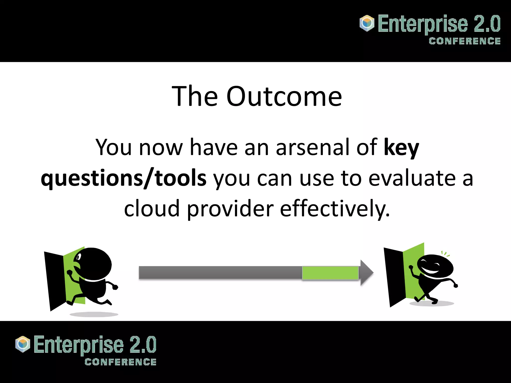 The Outcome
        You now have an arsenal of key
   questions/tools you can use to evaluate a
          cloud provider effectively.




#SPCloud @RHarbridge
 