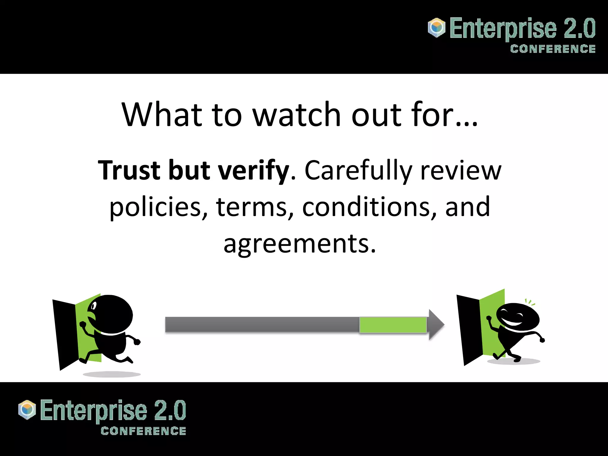 What to watch out for…
          Trust but verify. Carefully review
           policies, terms, conditions, and
                      agreements.




#SPCloud @RHarbridge
 