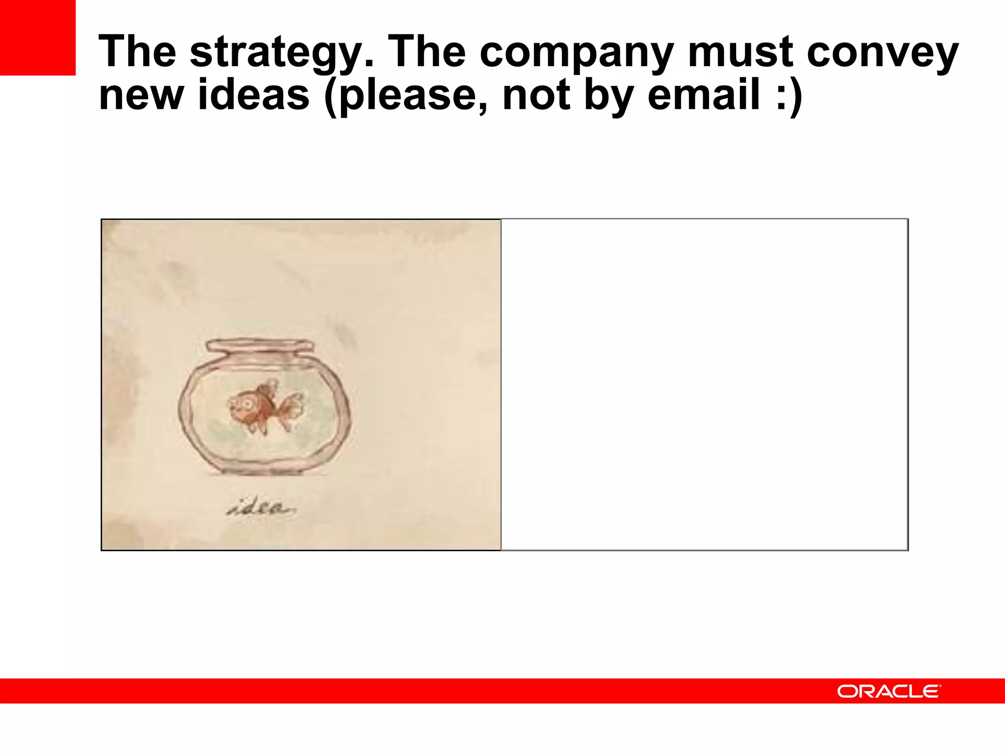 The strategy. The company must convey
new ideas (please, not by email :)
 