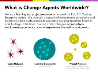 What is Change Agents Worldwide?
We are a learning and project resource for forward-thinking 21st Century
Enterprise leade...