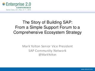 The Story of Building SAP:
From a Simple Support Forum to a
Comprehensive Ecosystem Strategy
Mark Yolton Senior Vice President
SAP Community Network
@MarkYolton
 