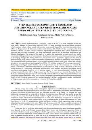 STRATEGIES FOR COMMUNITY NOISE AND DISTURBANCE IN GREEN OPEN SPACE AREAS CASE STUDY OF ASTINA FIELD, CITY OF GIANYAR