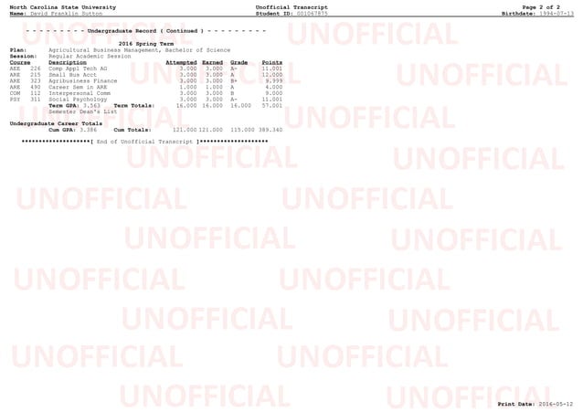 Unofficial Transcript | PDF | Undergraduate Education | College Education