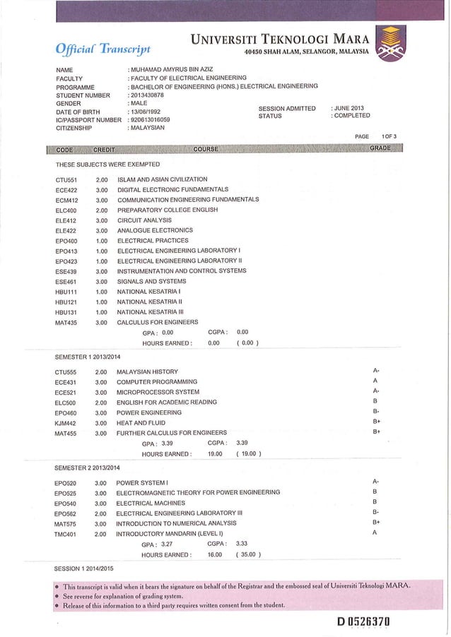 Degree Transcript | PDF