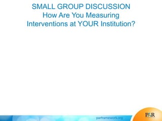 SMALL GROUP DISCUSSION
How Are You Measuring
Interventions at YOUR Institution?
 