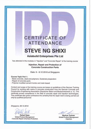 Steve Ng - Injection & Concrete Repair Cert