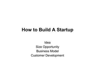 How to Build A Startup Idea Size Opportunity Business Model Customer Development 