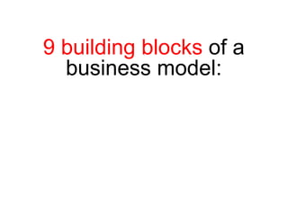 9 building blocks  of a business model: 