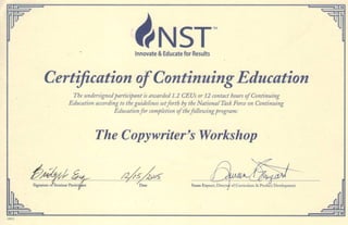 Copywriter's Workshop Certificate