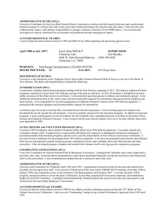 national park ranger resume