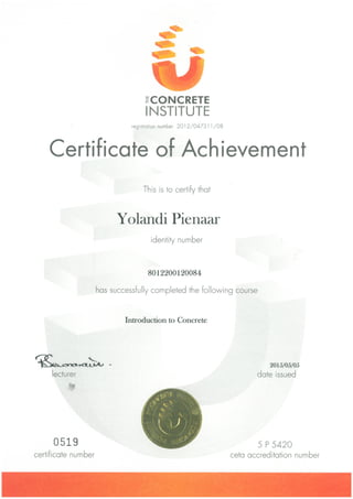 Concrete Institute Certificate