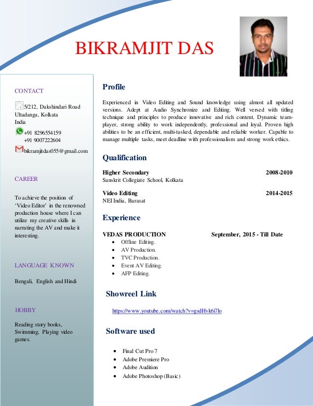 Latest CV For Video Editor Profile