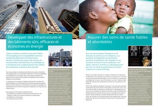 Au Burkina Faso, l’Onatel sécurise
23 sites
L’Onatel, premier opérateur de commu-
nication au Burkina Faso, a choisi de
sécuriser ses principaux bâtiments
techniques grâce à des systèmes de dé-
tection incendie et de contrôle d’accès.
Vingt-trois sites – trois à Ouagadougou
(dont le datacenter) et vingt autres à
travers le pays – sont maintenant
connectés à un centre de contrôle via
notre système de gestion de sécurité
MM8000. La salle dans laquelle est
installé le serveur principal bénéficie aussi
d’un système de protection incendie.
Notre partenaire local Secure - certifié
“Solution Partner” Building Technologies
- assure la mise en place de toute la
solution après avoir suivi une formation
au sein de nos locaux.
Leader mondial en matière de sécurité, d’effica-
cité énergétique et de compatibilité environne-
mentale des bâtiments et infrastructures,
Siemens s’adresse aux acteurs des secteurs de
l’automatisation des bâtiments, du chauffage, de
la ventilation et du conditionnement d’air (HVAC),
de la protection incendie et de la sécurité.
Des niveaux élevés de rendement des bâtiments associés à de faibles
coûts d'exploitation vous permettent d'optimiser vos coûts énergétiques
et la fiabilité de vos immeubles. Nous vous aidons à atteindre ces
objectifs grâce à des services de gestion énergétique et des solutions
intégrées et automatisées.
La vaste gamme de solutions intégrées de protection incendie et de
sécurité basées sur l'informatique (avec services associés) que propose
Siemens permet d'assurer la continuité de vos activités, de protéger vos
investissements et de limiter à long terme l'exposition aux risques de vos
infrastructures.
Nous proposons des solutions spécifiques pour :
• les hôpitaux, les sociétés du secteur des sciences de la vie, les
aéroports, hôtels et fournisseurs d’énergie, les datacenters ;
• les bâtiments commerciaux ;
• les infrastructures des villes.
Développer des infrastructures et
des bâtiments sûrs, efficaces et
économes en énergie
Le Burkina Faso se dote d’un
scanner par résonance magnétique
(IRM) de pointe
L’Hôpital Saint-Camille de
Ouagadougou (Burkina Faso) dispense
des soins de santé de qualité et joue, à
ce titre, un rôle essentiel dans le
diagnostic clinique. C’est ce qui l’a
amené à agrandir considérablement
son département de radiologie l’an
dernier. Il dispose désormais d’un tout
nouveau scanner par résonance
magnétique – un MAGNETOM
ESSENZA doté de la technologie
Tim+Dot – installé par Siemens, le
premier du genre dans le pays. Cet
appareil renforce la position de leader
de l’hôpital dans une région où les
soins de santé sont encore en plein
développement.
Avec ses technologies d’imagerie et de
thérapie de pointe pour les hôpitaux, ses
systèmes de diagnostic de laboratoire
facilitant le traitement des maladies et ses
solutions d’infrastructures médicales com-
plètes, Siemens contribue au développement
de soins de santé de qualité dans les zones
urbaines et rurales d’Afrique.
Siemens est leader mondial en imagerie médicale et en diagnostic
de laboratoire. En optimisant vos processus cliniques et en couvrant
une grande variété de pathologies, nous contribuons à la qualité de
vos diagnostics et soins, tout en réduisant vos coûts. Siemens déve-
loppe des solutions qui améliorent le confort de vos patients et uti-
lisateurs.
Grâce à des systèmes d’imagerie innovants, il est aujourd’hui possible
de remplacer des interventions chirurgicales par des actes moins inva-
sifs et de contrôler les résultats en temps réel. Le développement de
chacun de nos produits est guidé en permanence par les attentes des
professionnels de la santé, via l’écoute et la compréhension de leurs
besoins. Nous travaillons en étroite collaboration avec les labora-
toires, les cliniciens et les administrateurs des hôpitaux pour créer des
produits et des services innovants, qui façonnent et transforment le
diagnostic.
Assurer des soins de santé fiables
et abordables
 