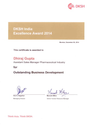 Excellence Award - Business Development 2014