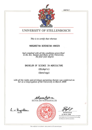 Bsc. Agric (Oenology)