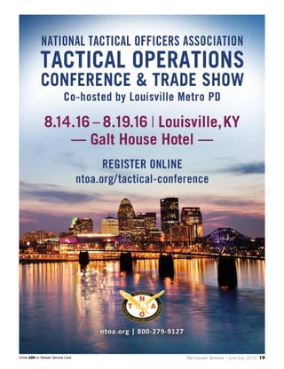 The Counter Terrorist ~ June/July 2016 19
and bandanas. Years of successful gang
conspiracy and RICO cases have taught
them that this is bad juju and only gets
them more prison time. Most wear the
same clothes that most young adults
their age wear. So, back to the Vietnam
analogy, it’s not unlike monitoring
a village where everyone wears black
pajamas (friend and foe) and trying to
determine who the good guys and bad
guys are. Or, in more modern terms, in
Afghanistan or Iraq, where insurgents
Circle 301 on Reader Service CardCircle 329 on Reader Service Card
 