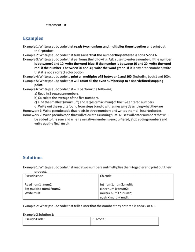 Pseudo code practice problems+ c basics | DOCX