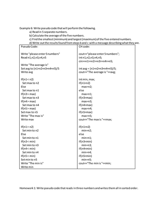 Pseudo code practice problems+ c basics | DOCX