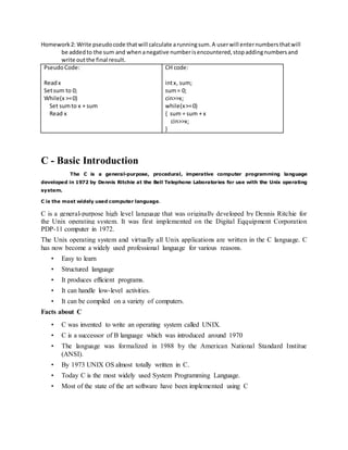 Pseudo code practice problems+ c basics | DOCX
