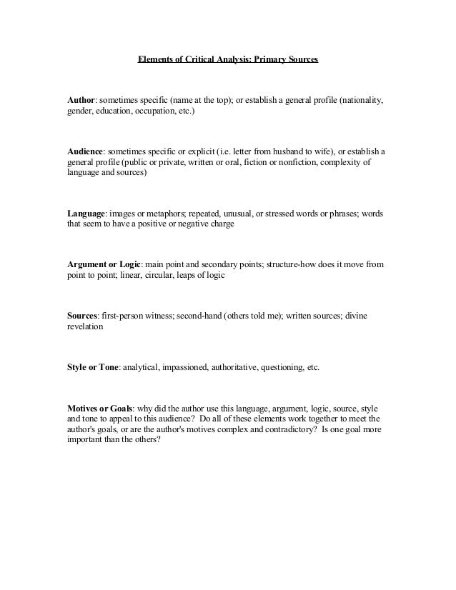 Wh101 Sp 09 Elements Of Critical Analysis Wh101 Sp 09 Elements Of Critical Analysis