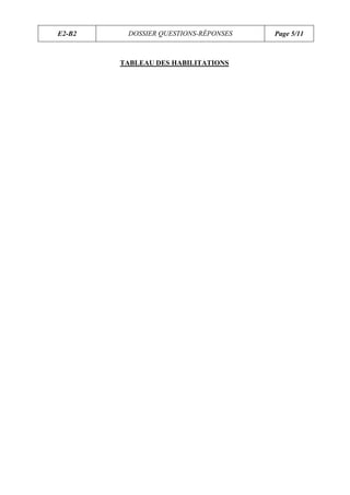 E2-B2    DOSSIER QUESTIONS-RÉPONSES   Page 5/11



        TABLEAU DES HABILITATIONS
 