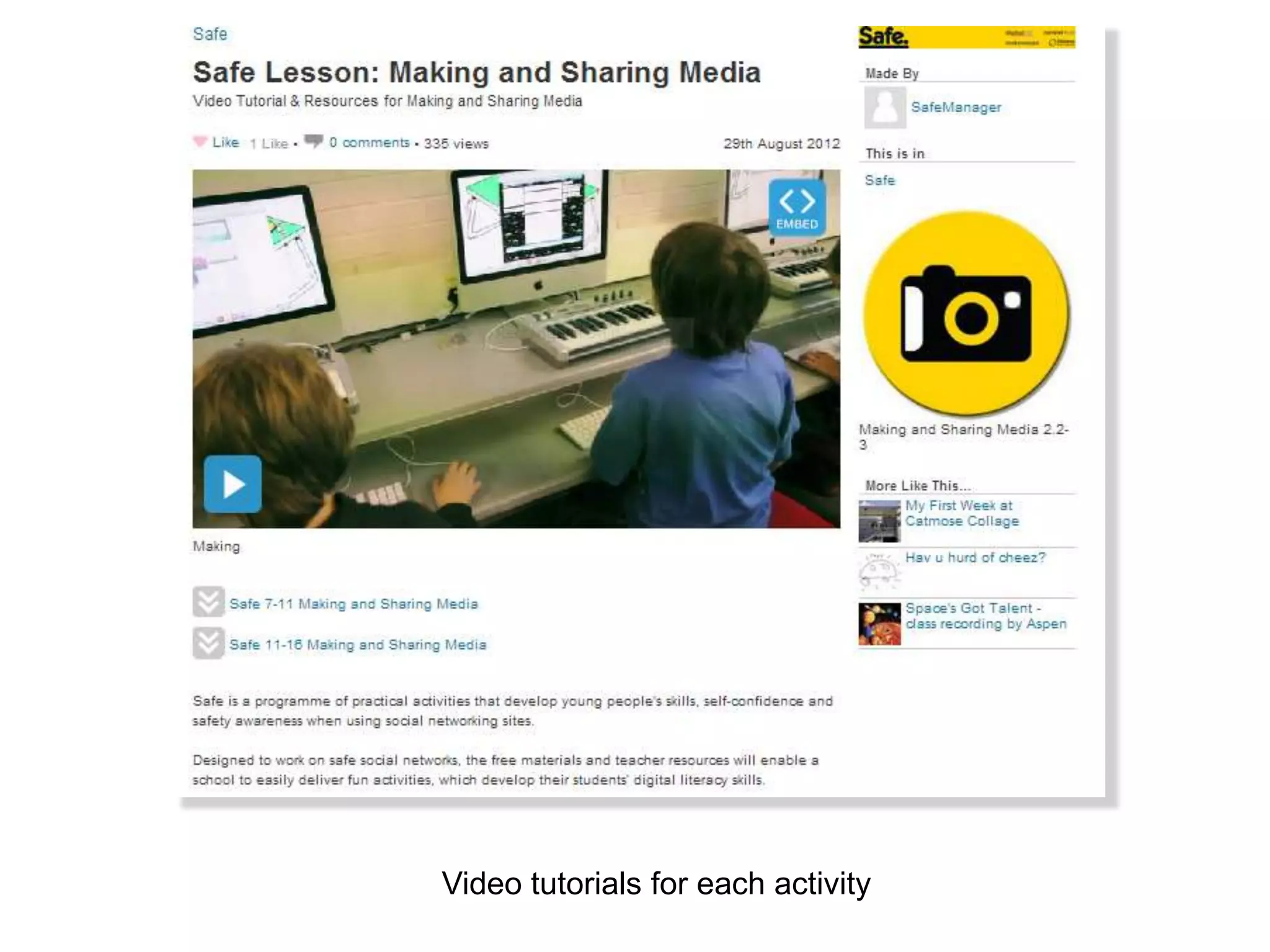 Video tutorials for each activity
 