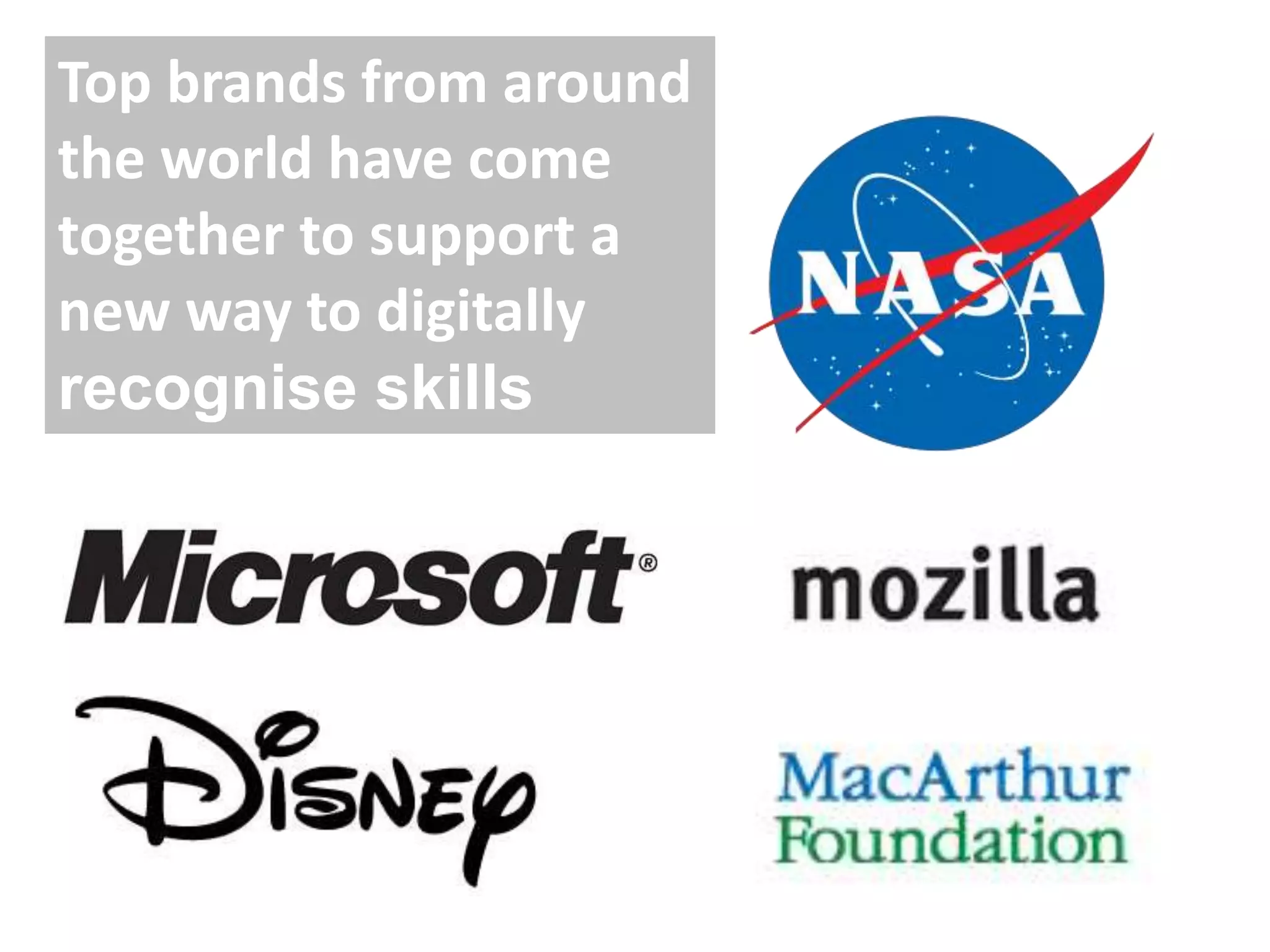 Top brands from around
the world have come
together to support a
new way to digitally
recognise skills
 