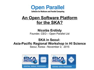 An Open Software Platform
for the SKA?
Nicolás Erdödy
Founder, CEO – Open Parallel Ltd
SKA in Seoul:
Asia-Pacific Regional Workshop in HI Science
Seoul, Korea - November 2, 2015
 