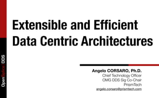 Extensible and Efﬁcient
                 Data Centric Architectures
OpenSplice DDS




                               Angelo CORSARO, Ph.D.
                                   Chief Technology Ofﬁcer
                                   OMG DDS Sig Co-Chair
                                                 PrismTech
                                angelo.corsaro@prismtech.com
 